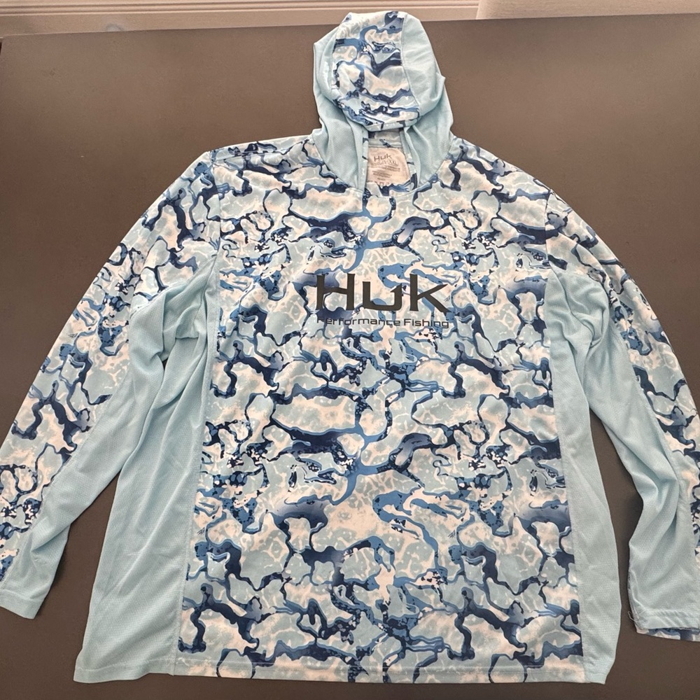 Huk Blue and White Camo Performance Hoodie